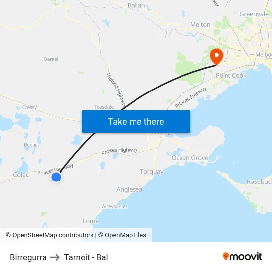 Birregurra to Tarneit - Bal map