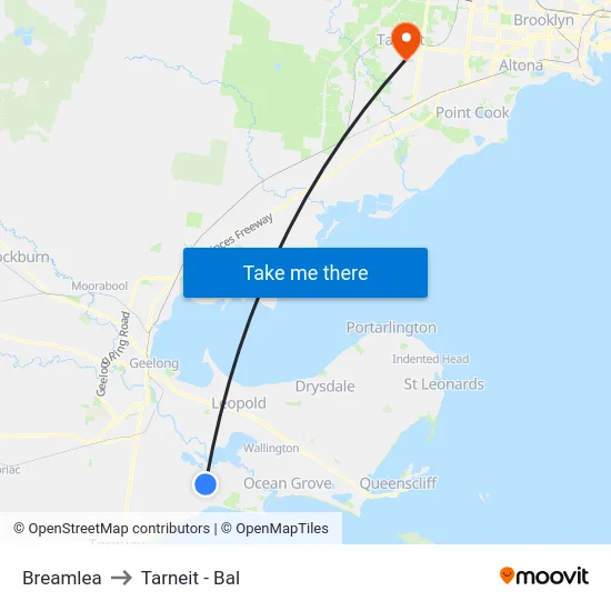 Breamlea to Tarneit - Bal map