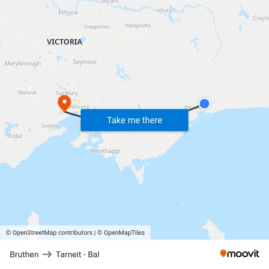 Bruthen to Tarneit - Bal map