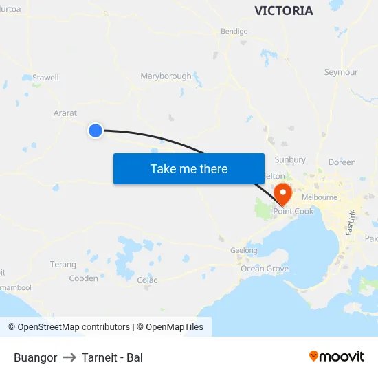 Buangor to Tarneit - Bal map
