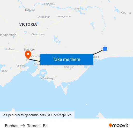 Buchan to Tarneit - Bal map