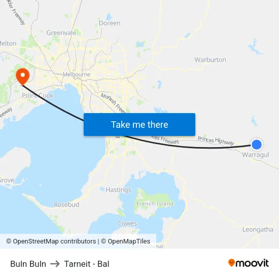 Buln Buln to Tarneit - Bal map