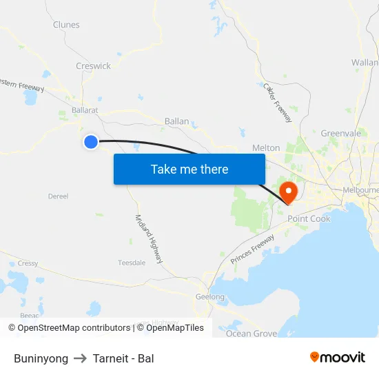Buninyong to Tarneit - Bal map