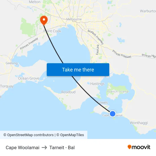 Cape Woolamai to Tarneit - Bal map