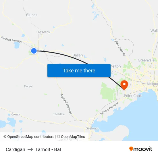 Cardigan to Tarneit - Bal map