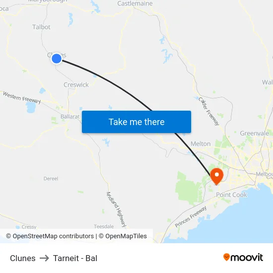 Clunes to Tarneit - Bal map