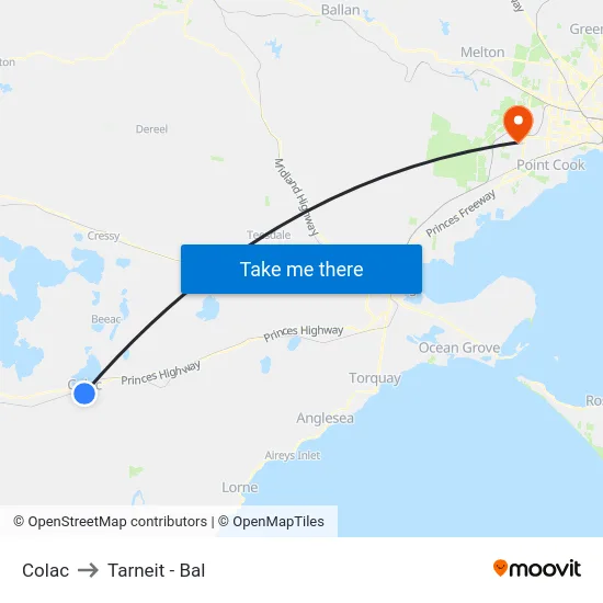 Colac to Tarneit - Bal map