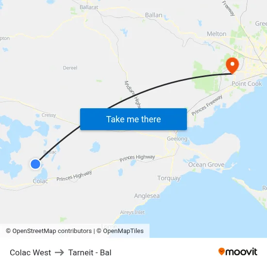 Colac West to Tarneit - Bal map
