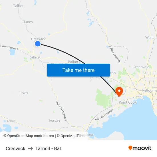 Creswick to Tarneit - Bal map