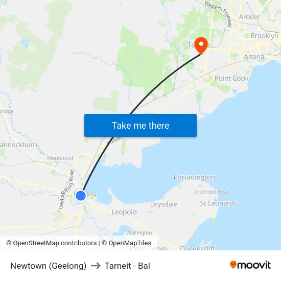 Newtown (Geelong) to Tarneit - Bal map
