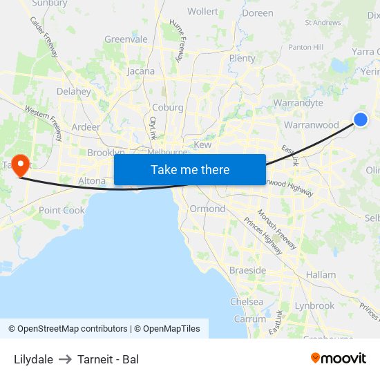 Lilydale to Tarneit - Bal map