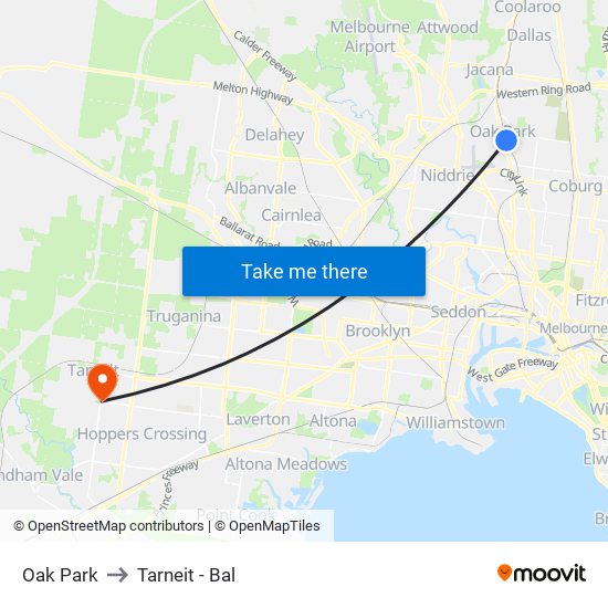 Oak Park to Tarneit - Bal map