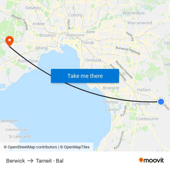 Berwick to Tarneit - Bal map