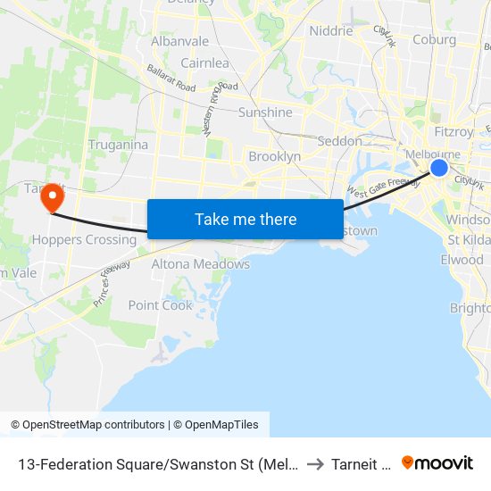 13-Federation Square/Swanston St (Melbourne City) to Tarneit - Bal map