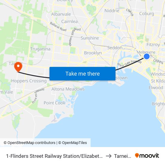 1-Flinders Street Railway Station/Elizabeth St (Melbourne City) to Tarneit - Bal map