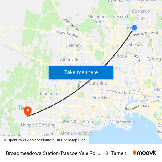 Broadmeadows Station/Pascoe Vale Rd (Broadmeadows) to Tarneit - Bal map