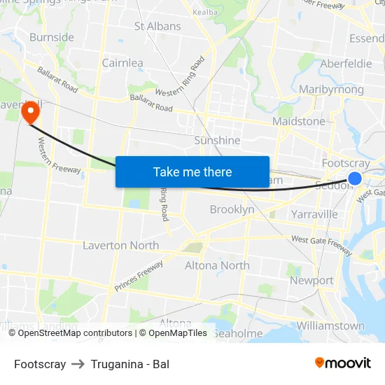 Footscray to Truganina - Bal map