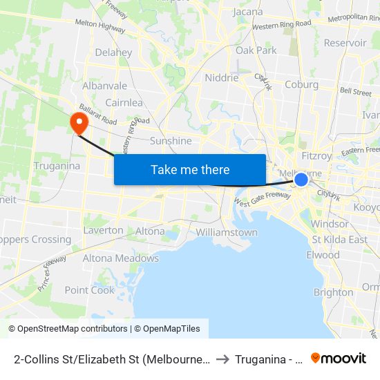 2-Collins St/Elizabeth St (Melbourne City) to Truganina - Bal map