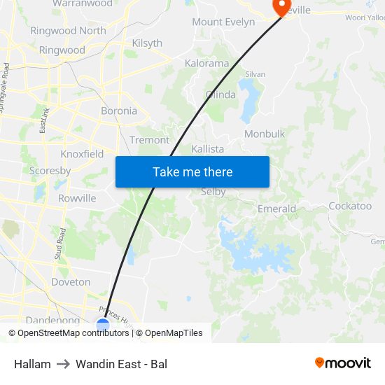 Hallam to Wandin East - Bal map