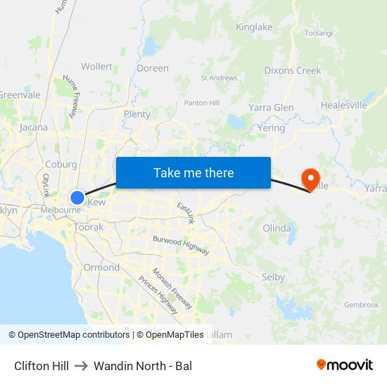 Clifton Hill to Wandin North - Bal map