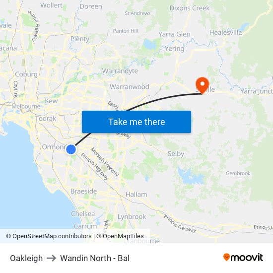 Oakleigh to Wandin North - Bal map