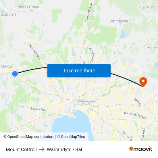 Mount Cottrell to Warrandyte - Bal map