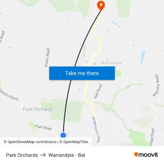 Park Orchards to Warrandyte - Bal map