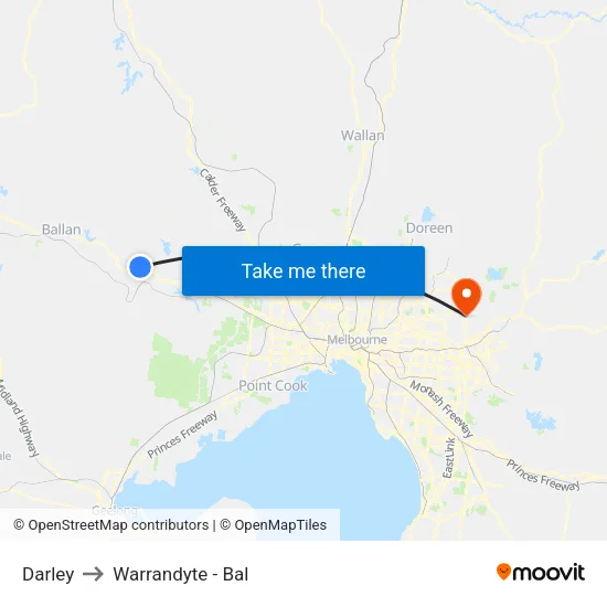 Darley to Warrandyte - Bal map