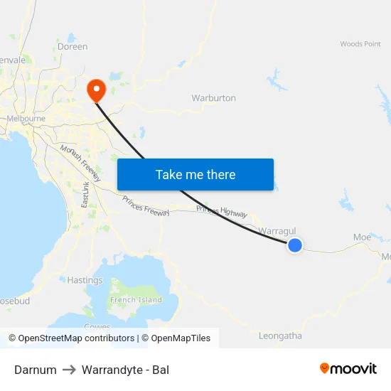 Darnum to Warrandyte - Bal map