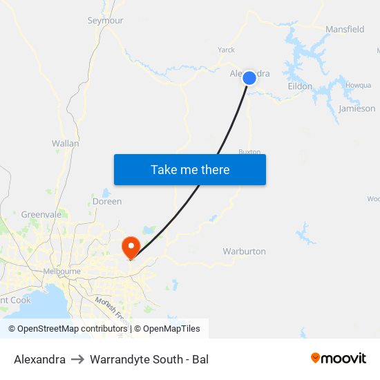 Alexandra to Warrandyte South - Bal map