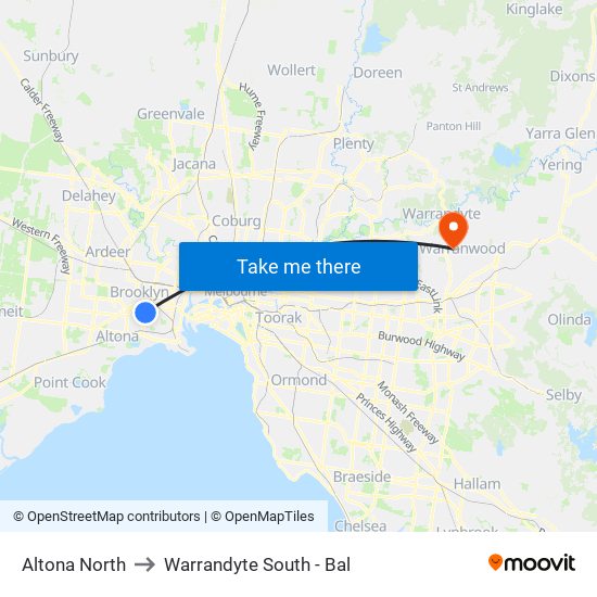 Altona North to Warrandyte South - Bal map