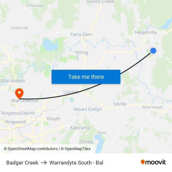 Badger Creek to Warrandyte South - Bal map