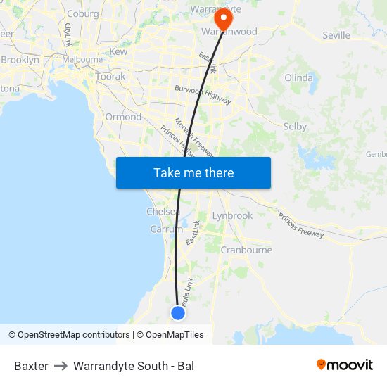 Baxter to Warrandyte South - Bal map