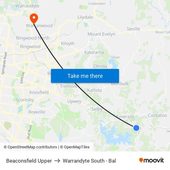 Beaconsfield Upper to Warrandyte South - Bal map