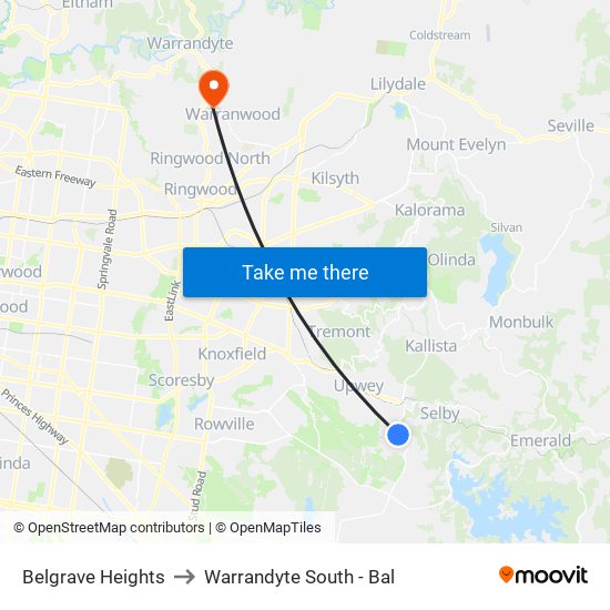 Belgrave Heights to Warrandyte South - Bal map