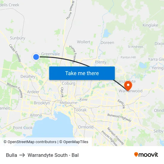 Bulla to Warrandyte South - Bal map