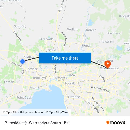 Burnside to Warrandyte South - Bal map