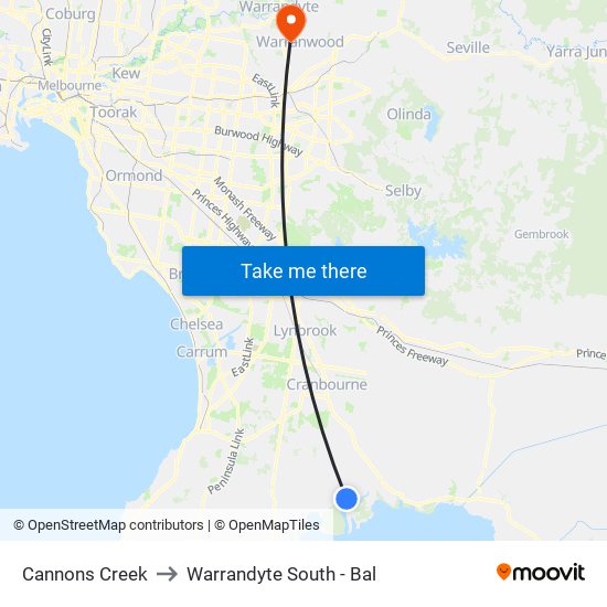 Cannons Creek to Warrandyte South - Bal map