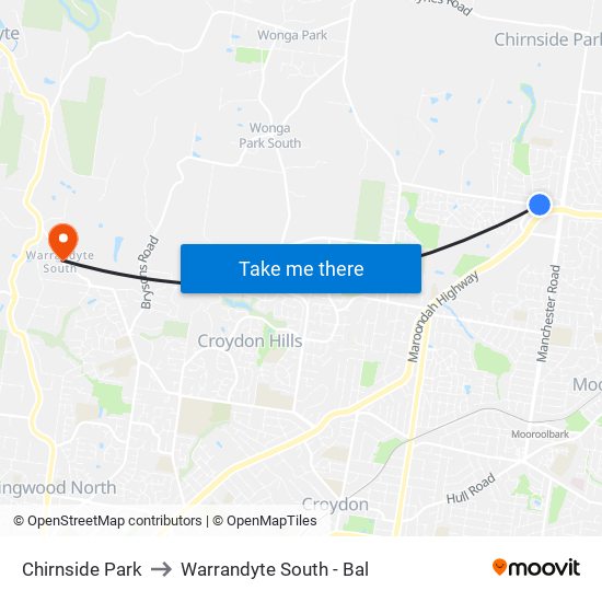 Chirnside Park to Warrandyte South - Bal map