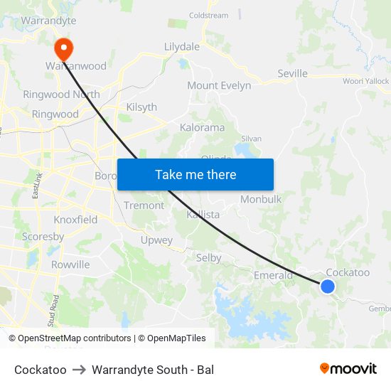 Cockatoo to Warrandyte South - Bal map