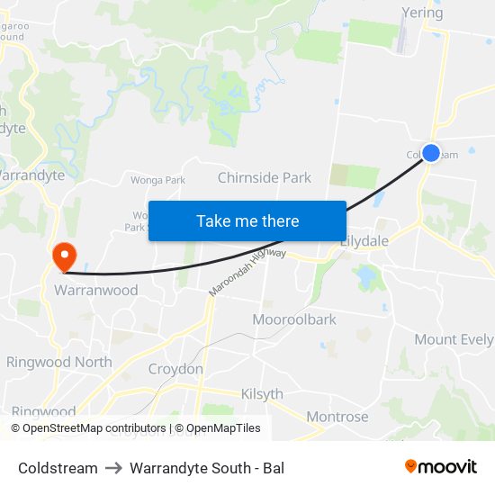 Coldstream to Warrandyte South - Bal map