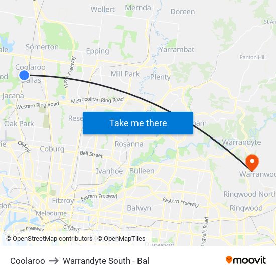 Coolaroo to Warrandyte South - Bal map