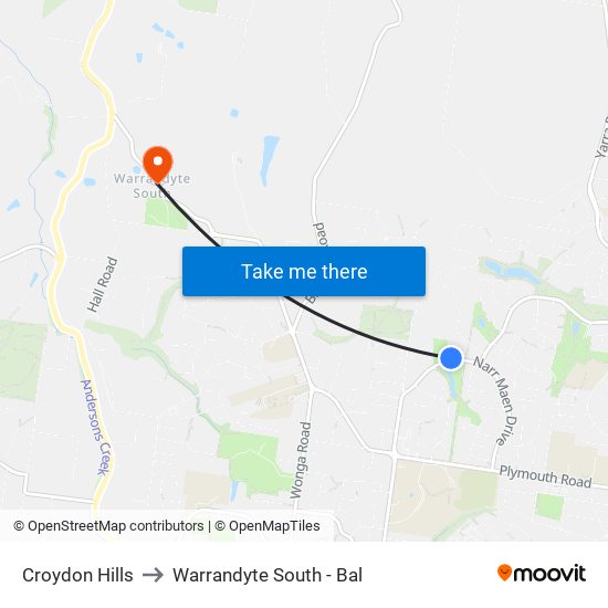 Croydon Hills to Warrandyte South - Bal map
