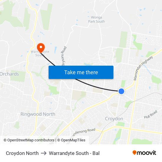 Croydon North to Warrandyte South - Bal map