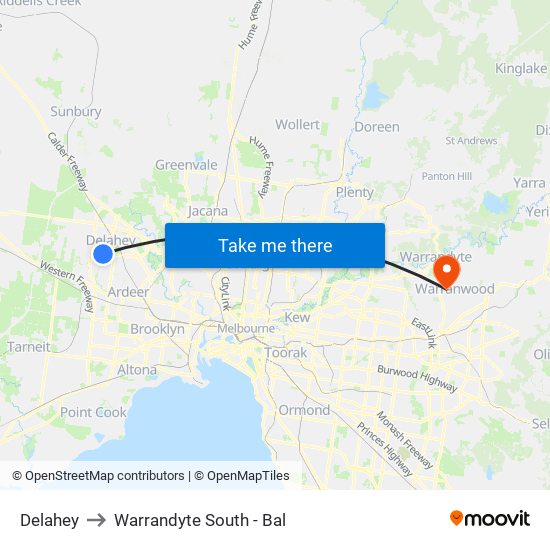 Delahey to Warrandyte South - Bal map