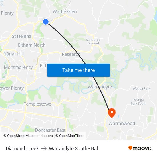 Diamond Creek to Warrandyte South - Bal map