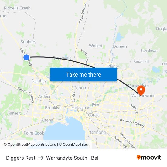 Diggers Rest to Warrandyte South - Bal map