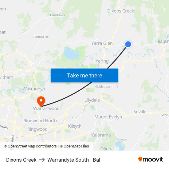 Dixons Creek to Warrandyte South - Bal map