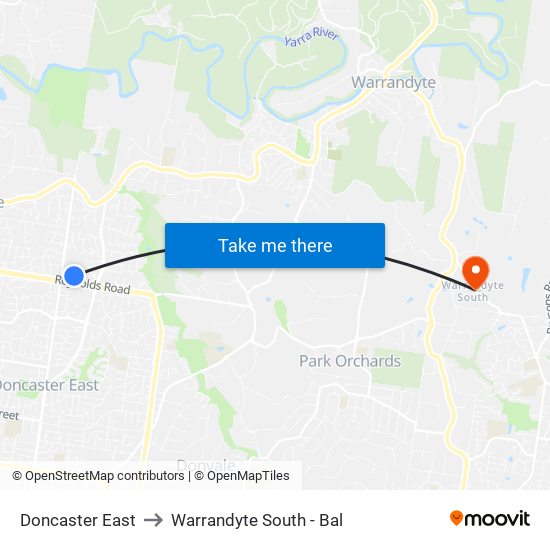 Doncaster East to Warrandyte South - Bal map