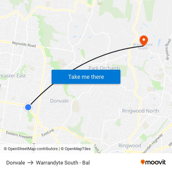 Donvale to Warrandyte South - Bal map